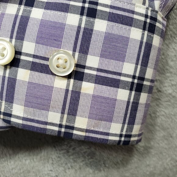 Jos. A Banks Traveler Long Sleeve Button Up Plaid Shirt Purple White Men Sz L - Picture 13 of 13